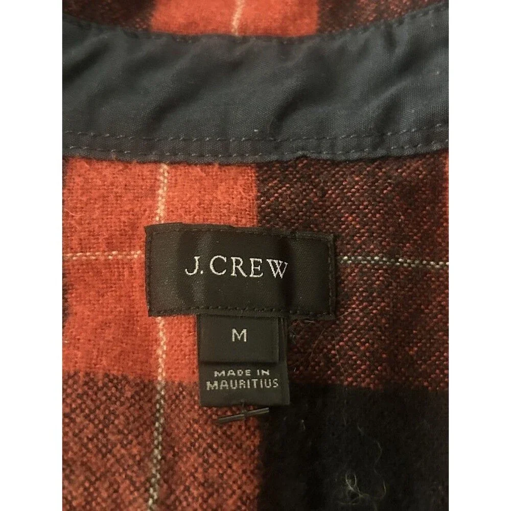 J Crew Flannel Shirt Mens M Wool Cotton Elbow Patch Button Down Red Black Shirt